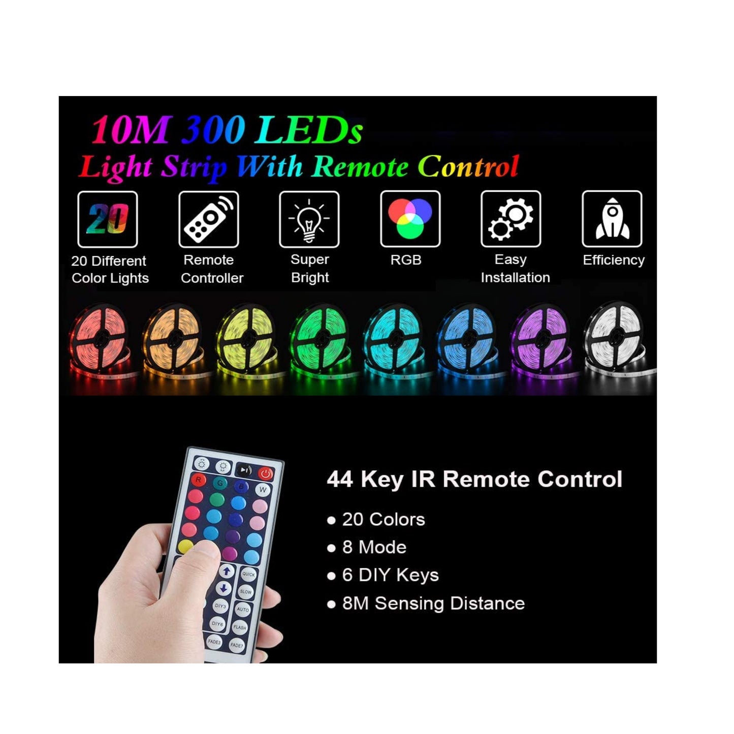 2x5Meter RGB LED Strip W/44Key IR Remote IP65 - Light52.com
