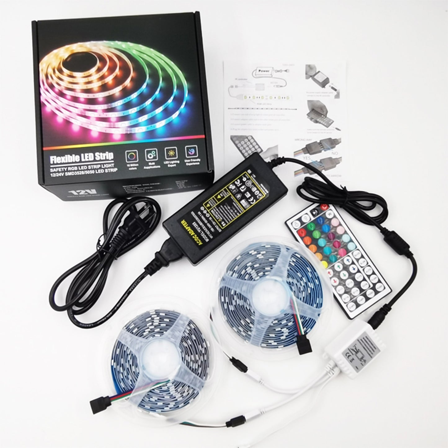 2x5Meter RGB LED Strip W/44Key IR Remote IP20 - Light52.com"best led strip controller" "what is an rgb controller" "24 key vs 44 key" "led light strips"