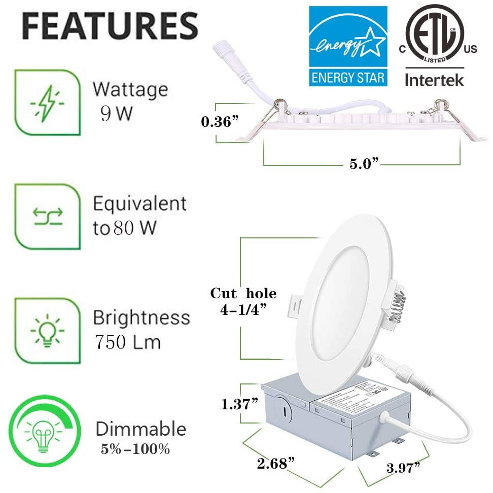 4 Inch Recessed Lighting 750LM 9W 3 Color CCT - Light52.com pot lights led 4 Inch recessed led light light fixtures ceiling ceiling light fixtures recessed lights 4 inch nanoleaf lines spot lights indoor