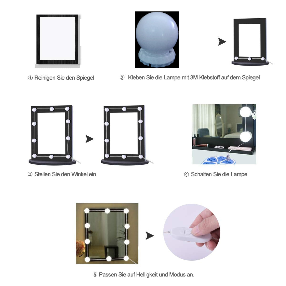 Vanity Mirror Light 10 Bulb USB 3 Color modes dimmable - Light52.com