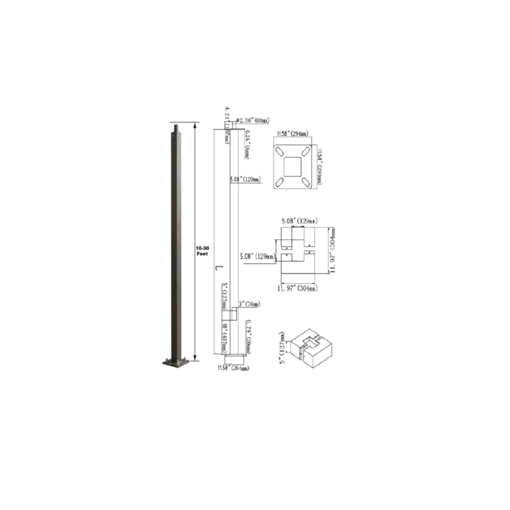 Round and Square Aluminum Pole - Light52 - LED Lighting Electrical Suppliers