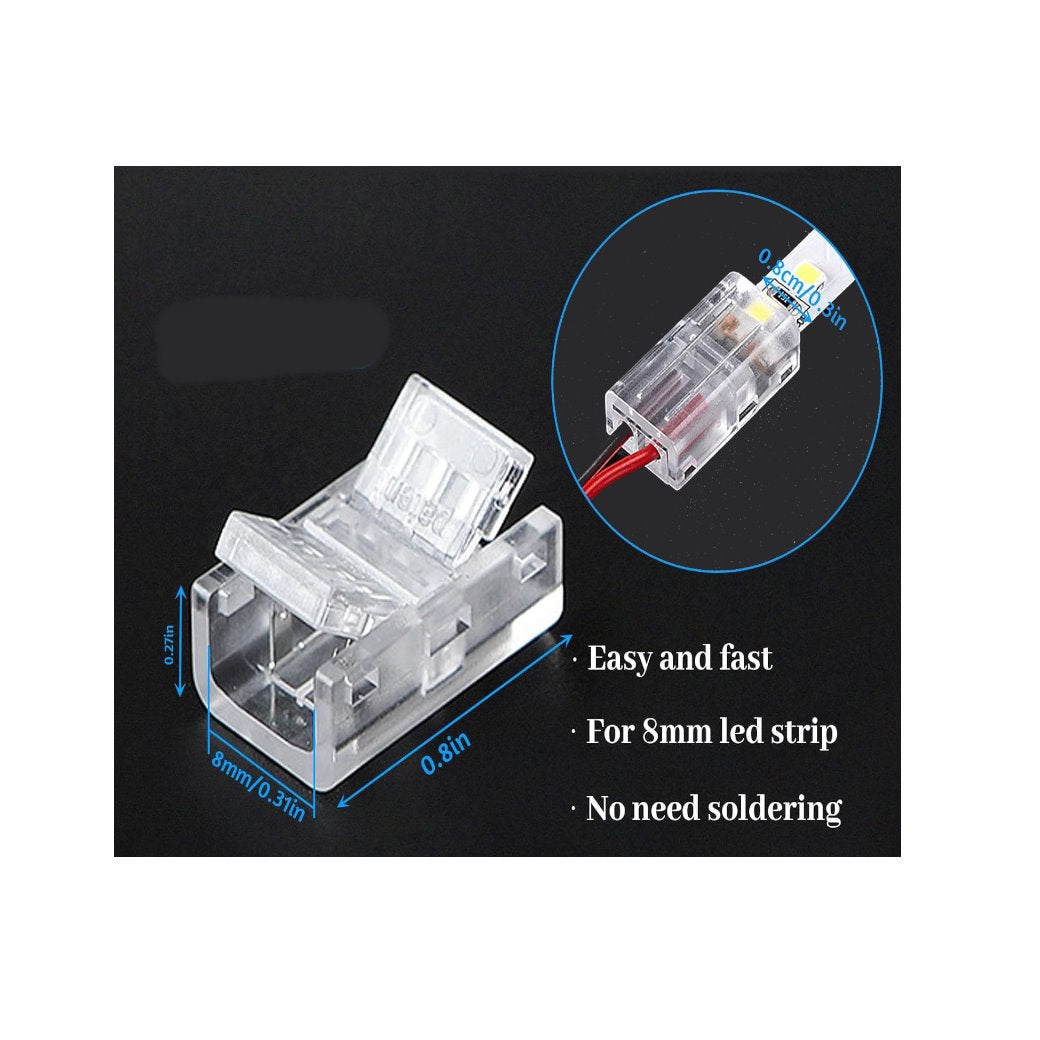 2-Pin 8mm LED Light Strip to Wire Connectors