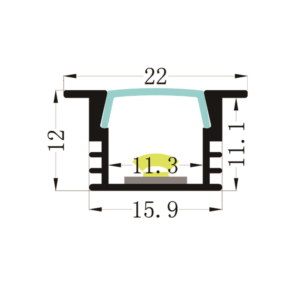 15.9mm Shallow Linear Channels with Lip diffuse covers - Light52 - LED Lighting Electrical Suppliers