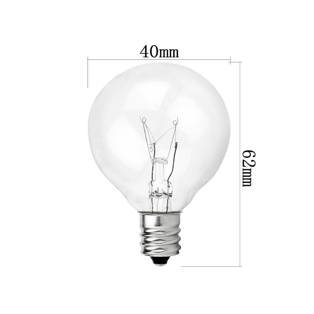 Light52 outdoor lights 25ft edison G40 Bulbs Our Light52 G40 outdoor string lights add a decorative touch to any event. Featuring 25ft of Edison-style bulbs, they brighten up your outdoor patio, garden or balcony. Choose from a range of bulb sizes, sizes and types - so you can customize your light to fit your space.