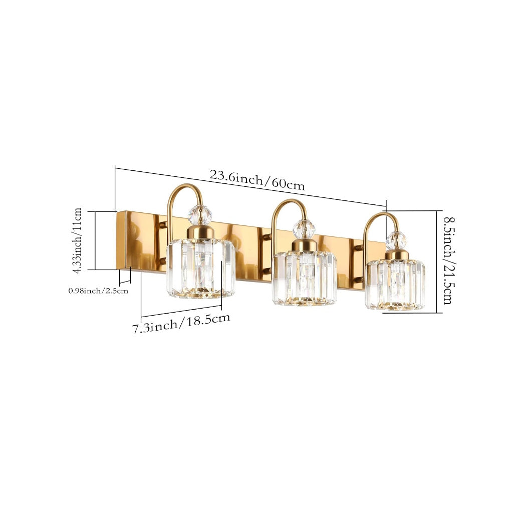 Bathroom Vanity Crystal Round Gold 3-light fixture - Light52 - LED Lighting Electrical Suppliers