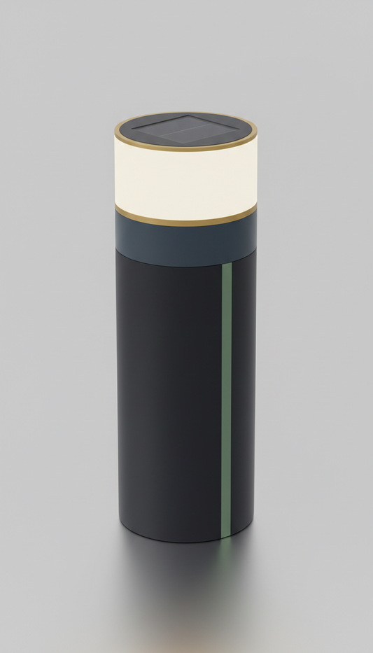 Solar-powered outdoor bollard lamp, matte black