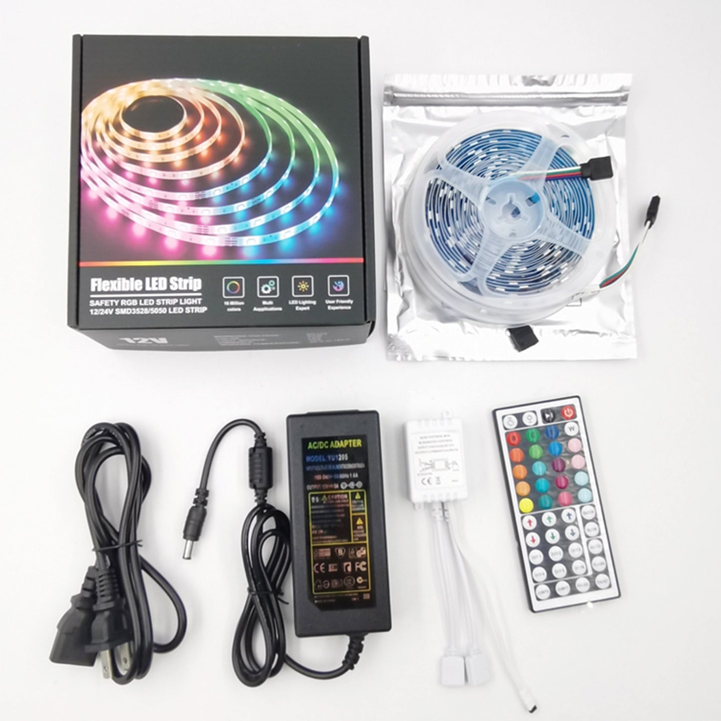 2x5Meter RGB LED Strip  W/44Key IR Remote IP20 - Light52.com "best led strip controller" "what is an rgb controller" "24 key vs 44 key" "led light strips"