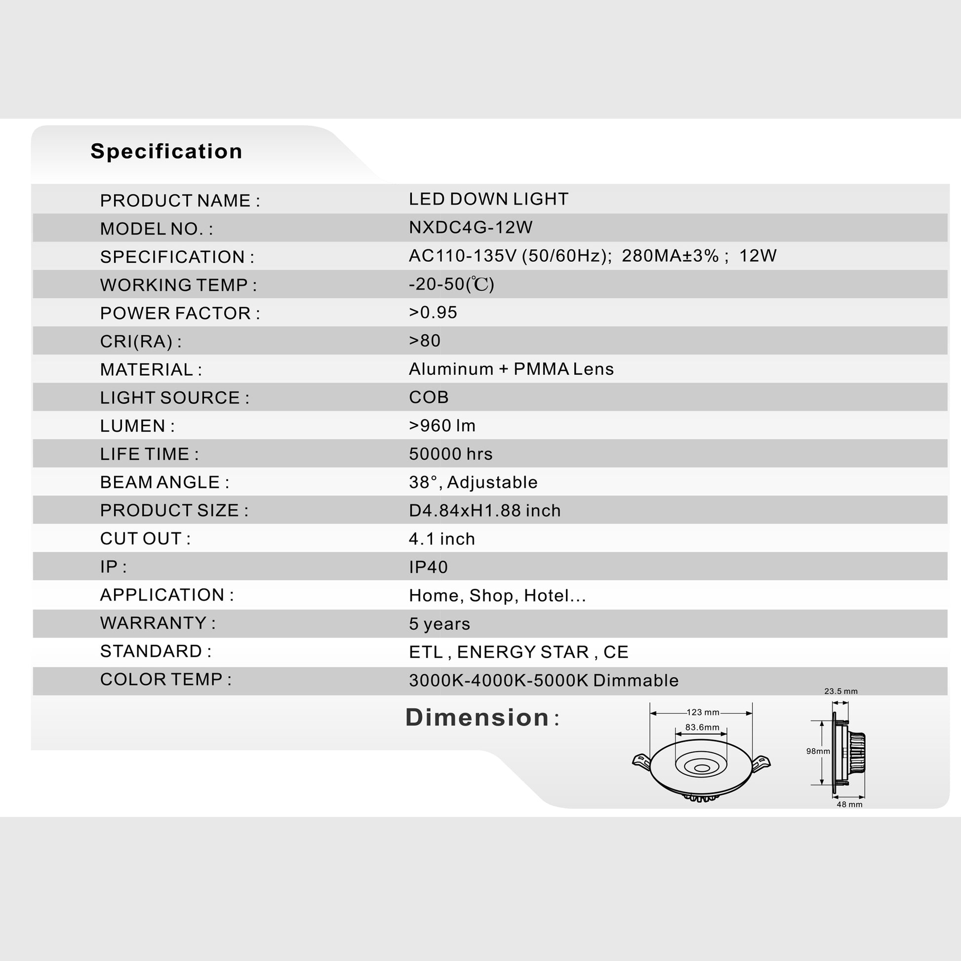 4″ gimble CCT, Slim panel - Light52.com