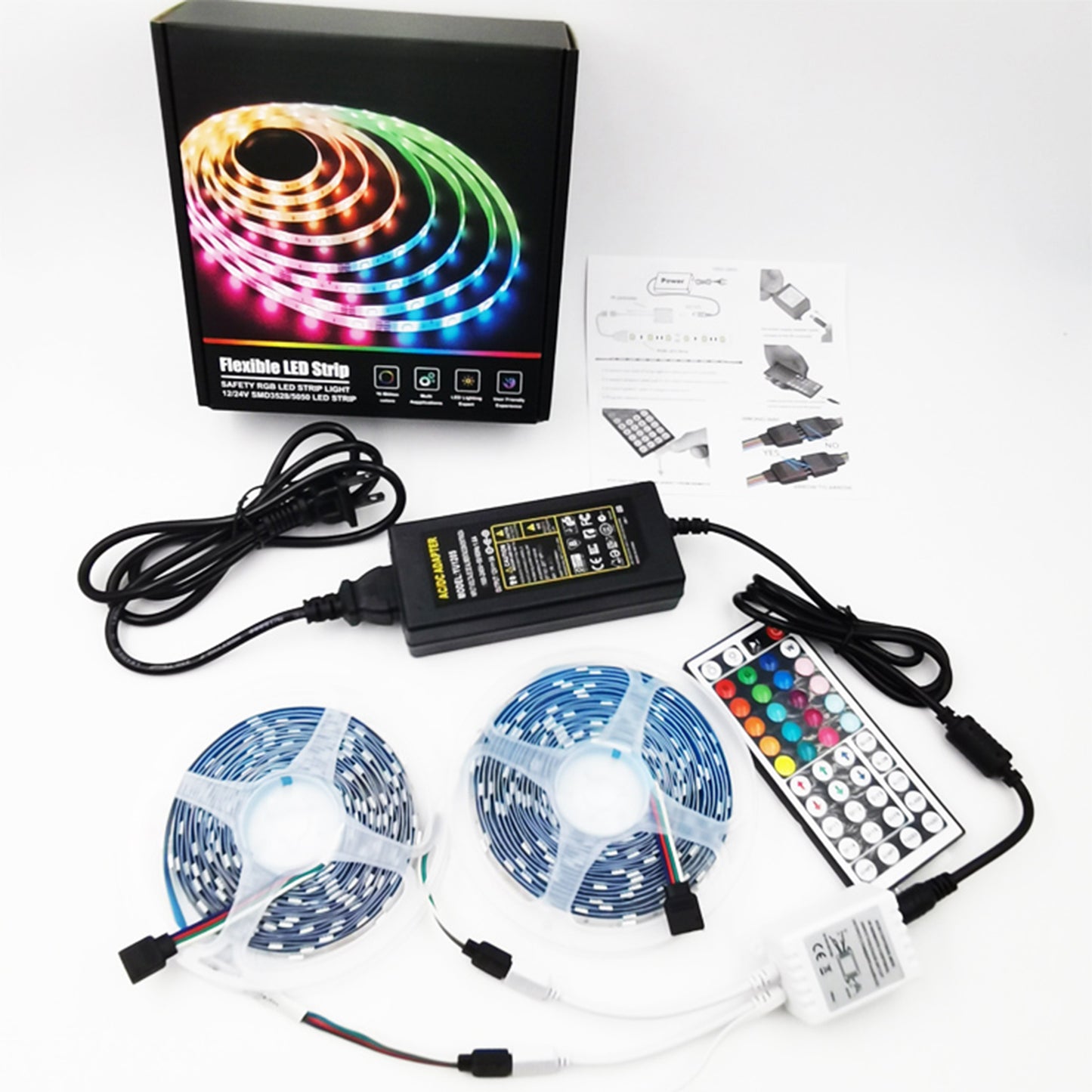 2x5Meter RGB LED Strip  W/44Key IR Remote IP20 - Light52.com"best led strip controller" "what is an rgb controller" "24 key vs 44 key" "led light strips"