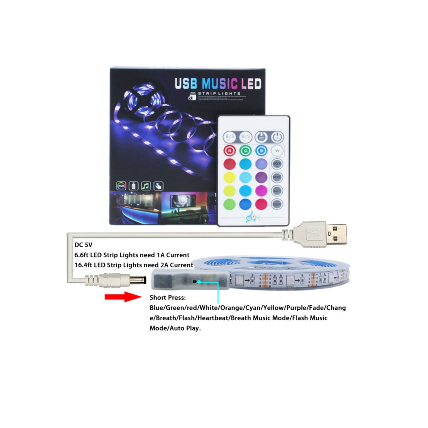 LED Strip 16.4ft USB Music Mode Non-Waterproof - Light52.com