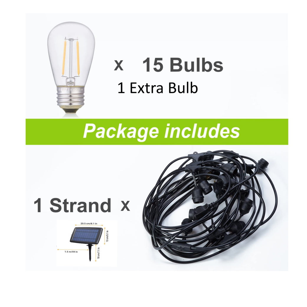 LED Solar String Light Vintage 48ft 15Bulbs+1Extra 1.5Watt - Light52.com "g40 solar string lights" "20 ft 10 socket led outdoor solar string light" "25 solar string lights" "g40 solar string lights instructions" "shatterproof solar string lights" "outdoor string lights canada" "outdoor 20 ft 10 socket led solar edison bulb string light" "rechargeable pathway lights" "g40 solar string lights" "25 solar string lights" "g40 solar string lights instructions" "shatterproof solar string lights"