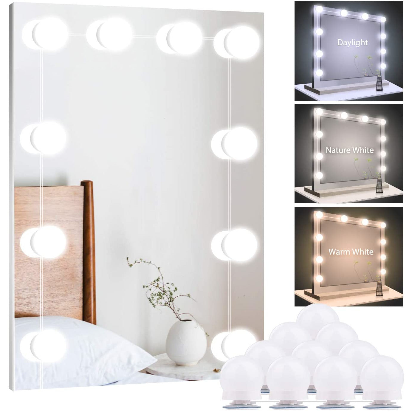 Vanity Mirror Light 10 Bulb USB 3 Color modes dimmable - Light52.com