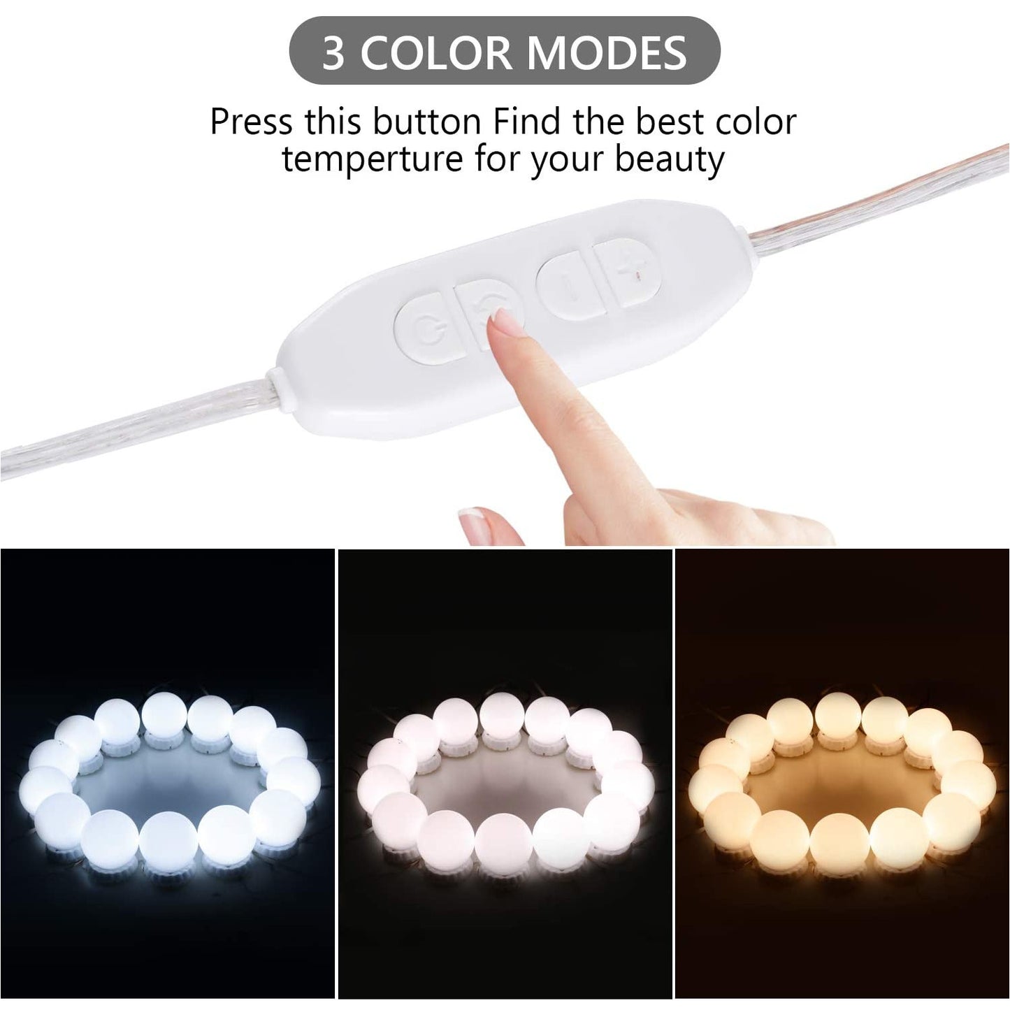 Vanity Mirror Light 10 Bulb USB 3 Color modes dimmable - Light52.com