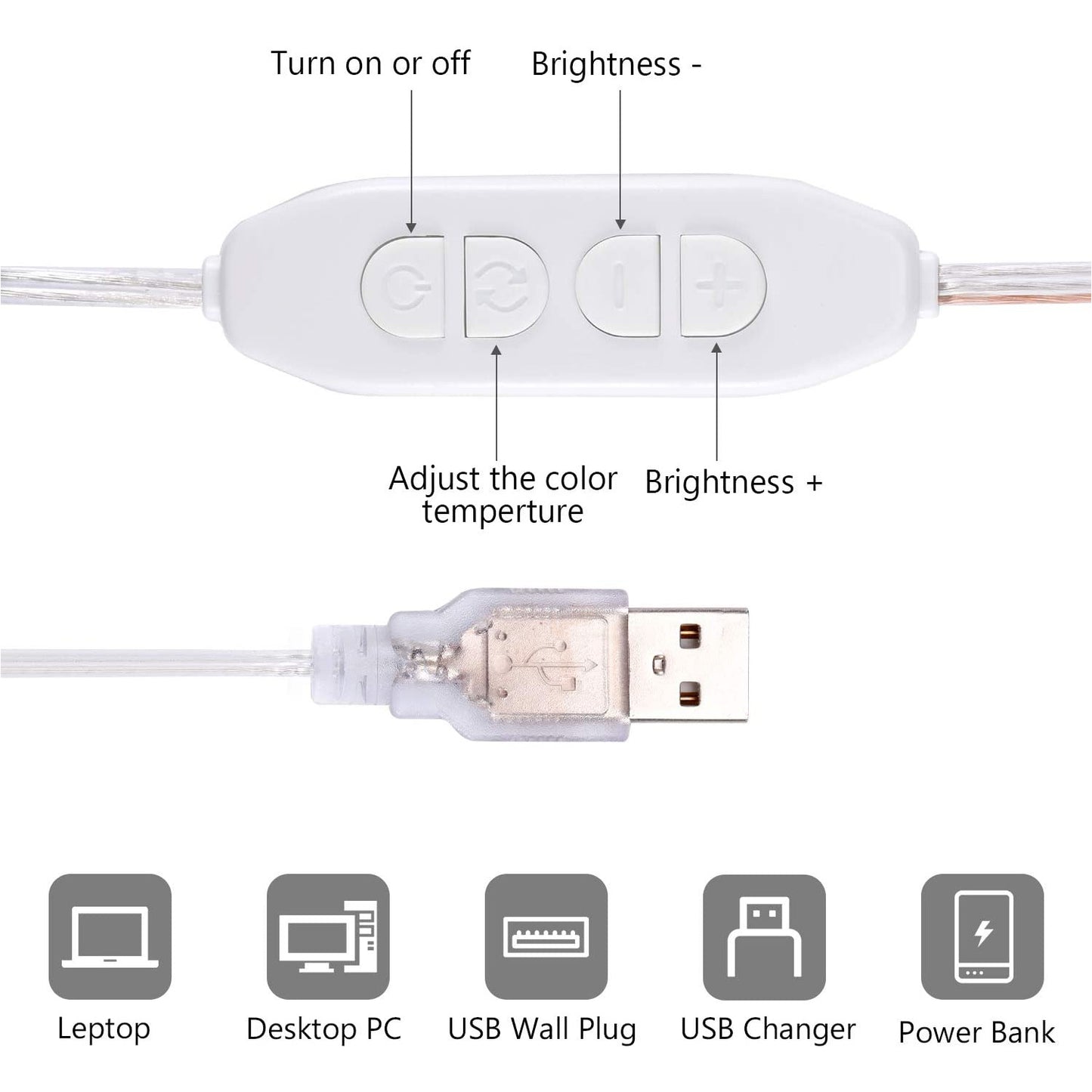 Vanity Mirror Light 10 Bulb USB 3 Color modes dimmable - Light52.com