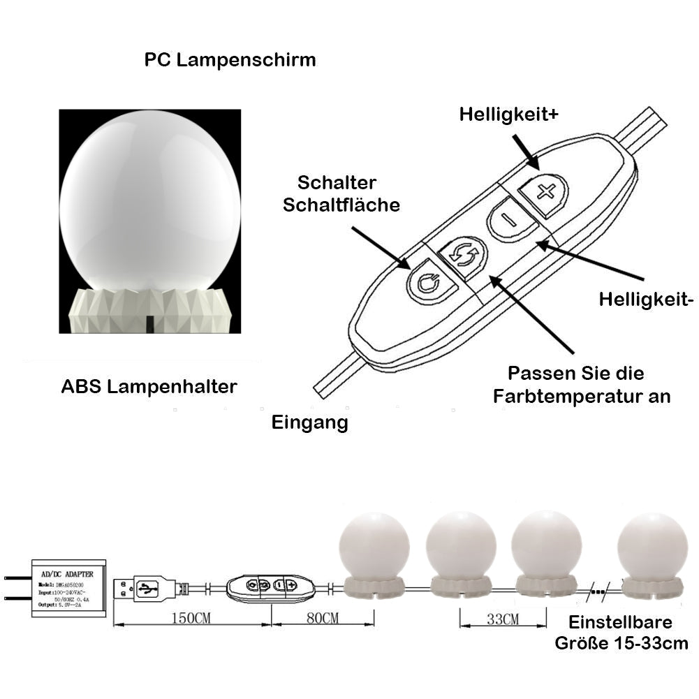 Vanity Mirror Light 10 Bulb USB 3 Color modes dimmable - Light52.com